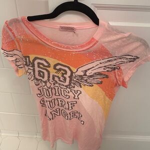 Juicy Couture Pink and Orange Surf Angel Tee size small petite no flaws